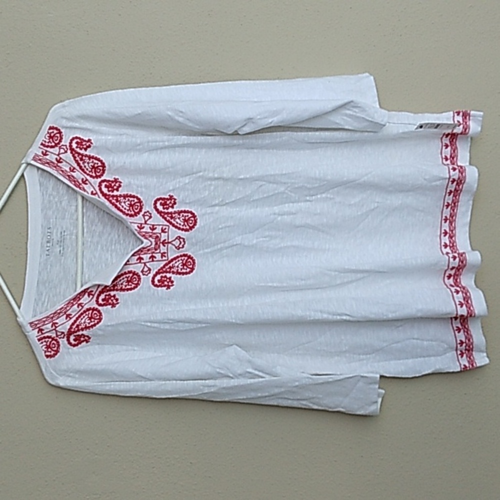 TALBOTS EMBROIDERED TUNIC PAISLEY COTTON SLUB SPLIT neckline XL